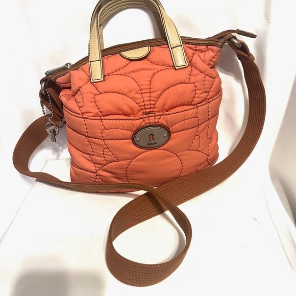 Fossil Handbags - Fossil "Key-Pen" Orange/Peach Quilted Tan Trim Crossbody Purse-Lightweight-Comfy